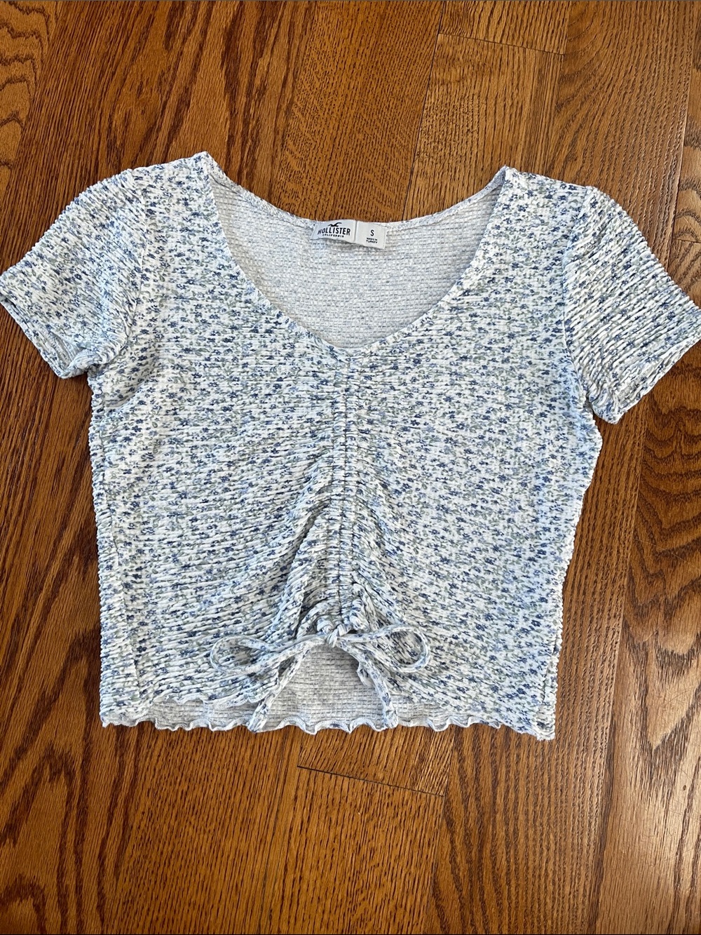 Hollister Light Blue Fleck Ruched V-Neck Crop Top